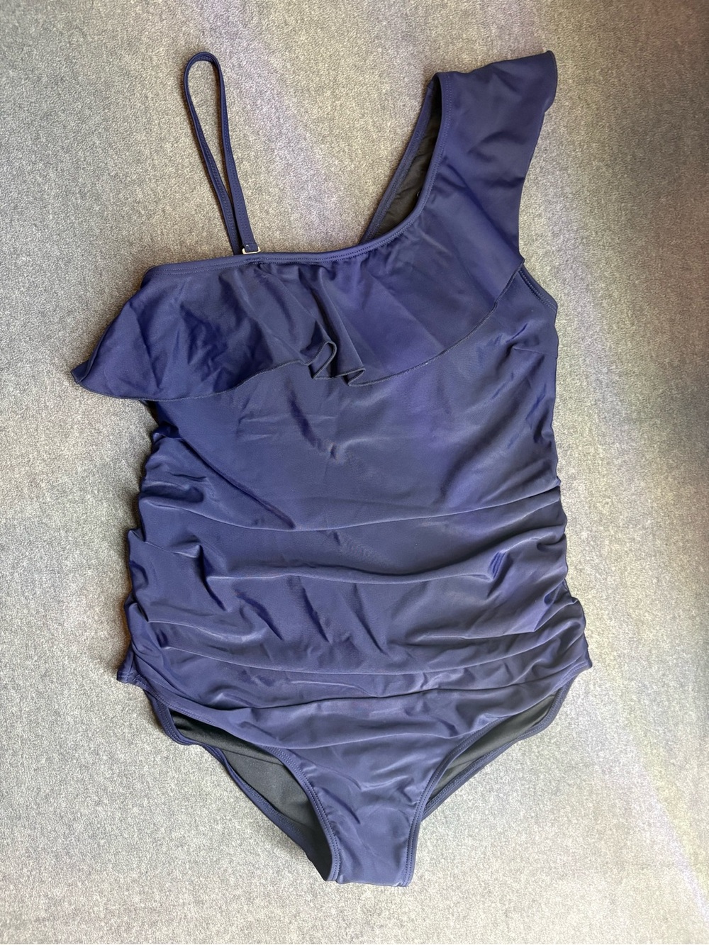 🆕 Summer Mae Maternity One-Shoulder Navy Blue Ruched One-Piece Swimsuit Size M